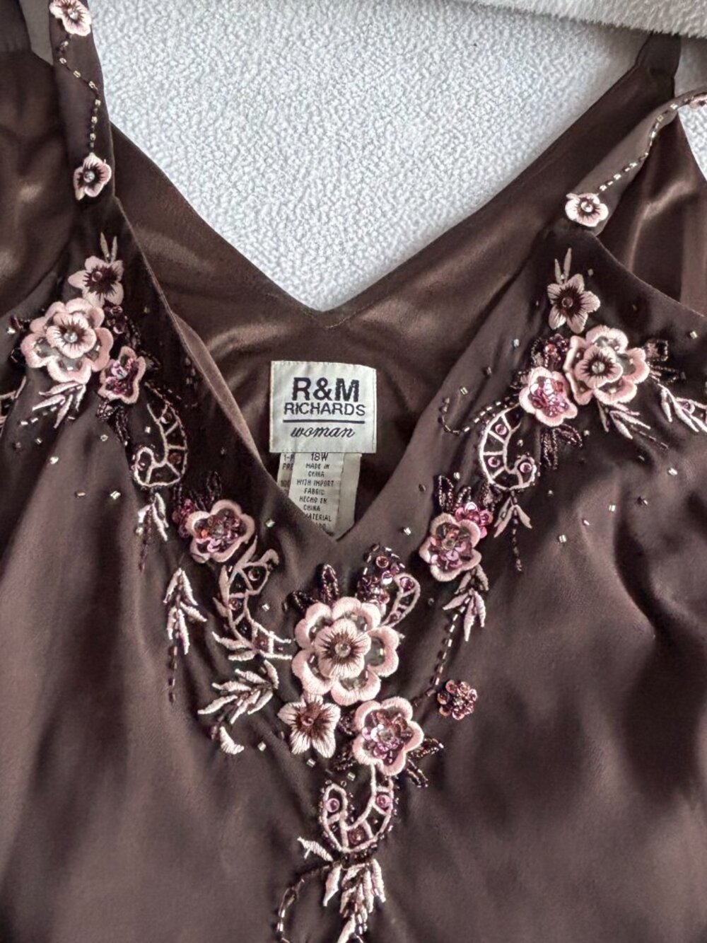 Brown Floral Embroidered 1920s-Inspired Handkerchief Hem Dress - Picture 9 of 16
